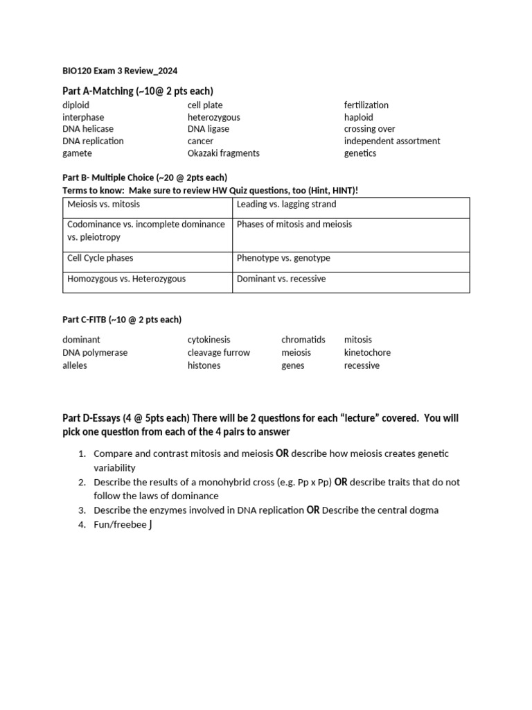BIO120 Exam 3 Review Guide 2024 | PDF