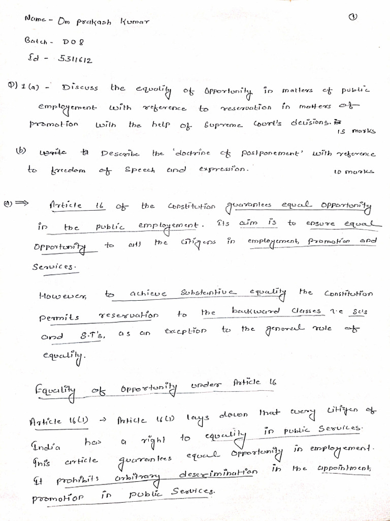 Answer Writing Test (Constitution) | PDF