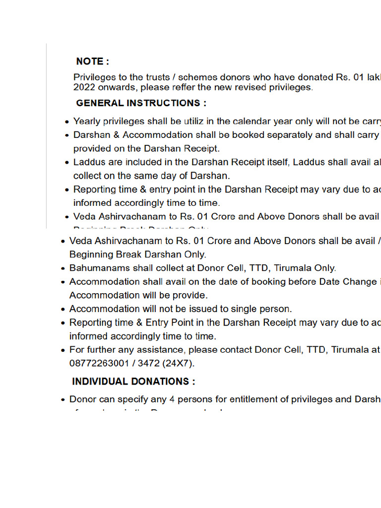 TTD Rules For Donor Darshan | PDF