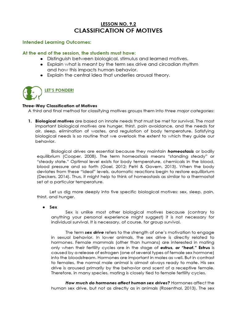 Classification of Biological Motives | PDF | Libido | Motivation