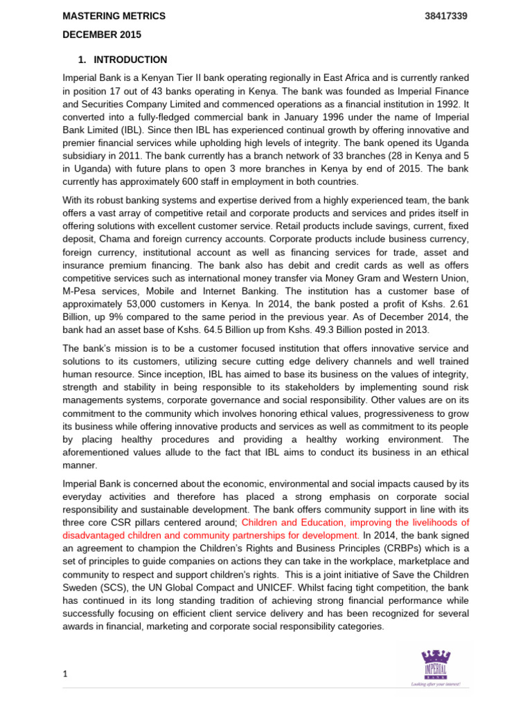 Assignment 1 - 03.11.15 | PDF | Performance Indicator | Banks