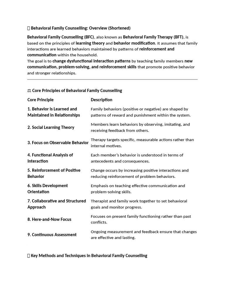 Behavioral Family Counselling Overview | PDF | Psychotherapy ...
