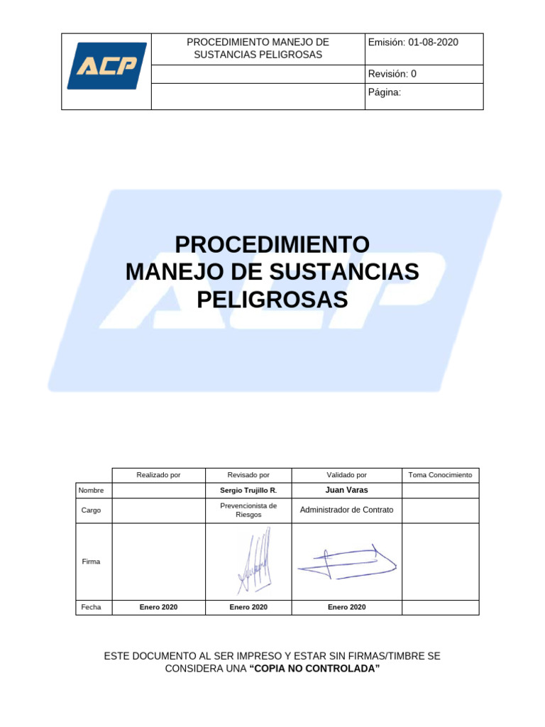 Procedimiento para Manejo de Sustancias Peligrosas | PDF | Entorno ...