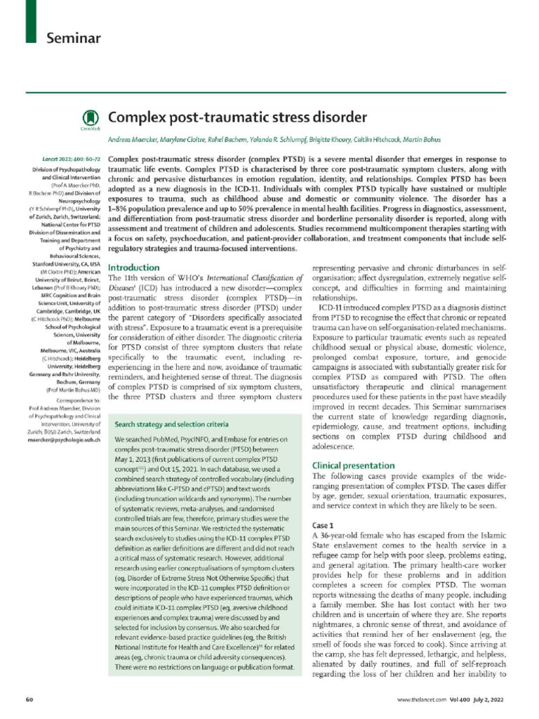 Understanding Complex PTSD: Diagnosis & Treatment | PDF | Complex Post ...