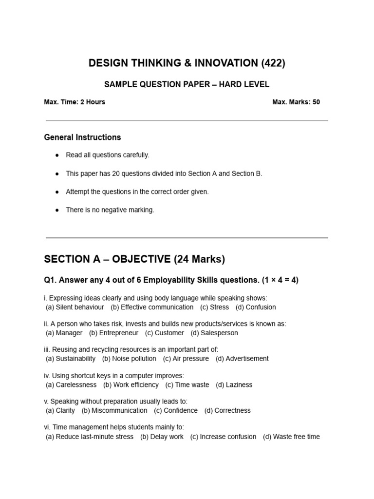 Design Thinking Hard Level Question Paper | PDF | Communication | Waste