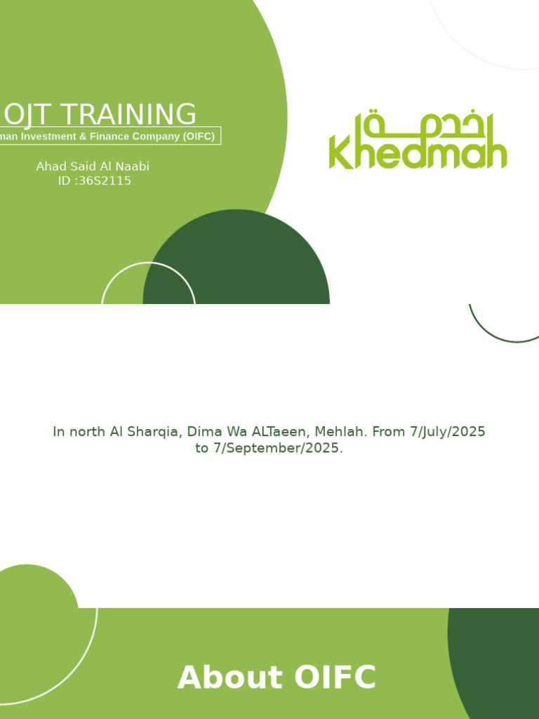 OJT Training Experience at OIFC | PDF