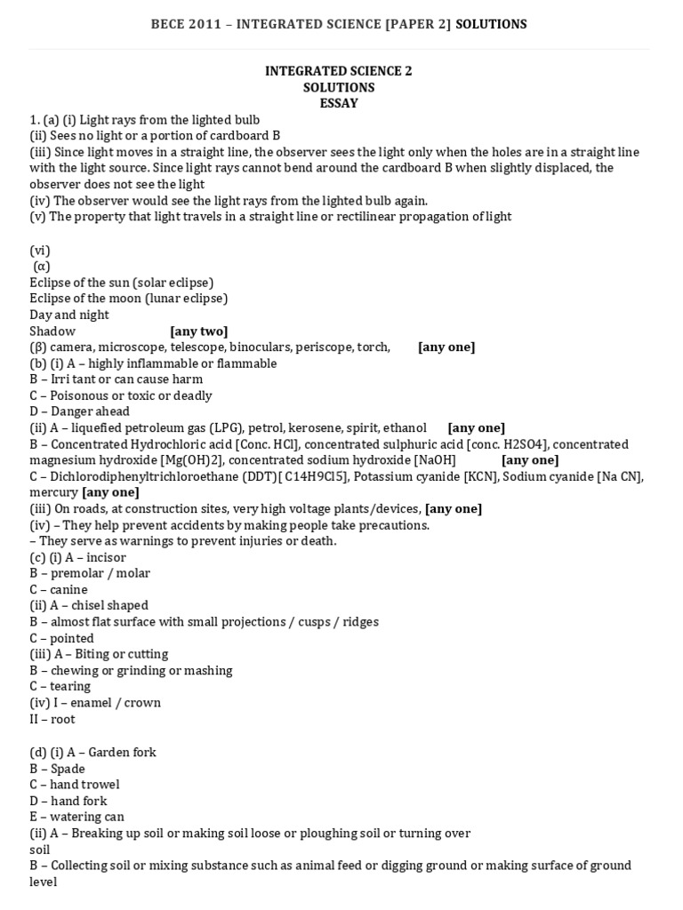 BECE 2011 Integrated Science Solutions | PDF | Chemical Substances | Water