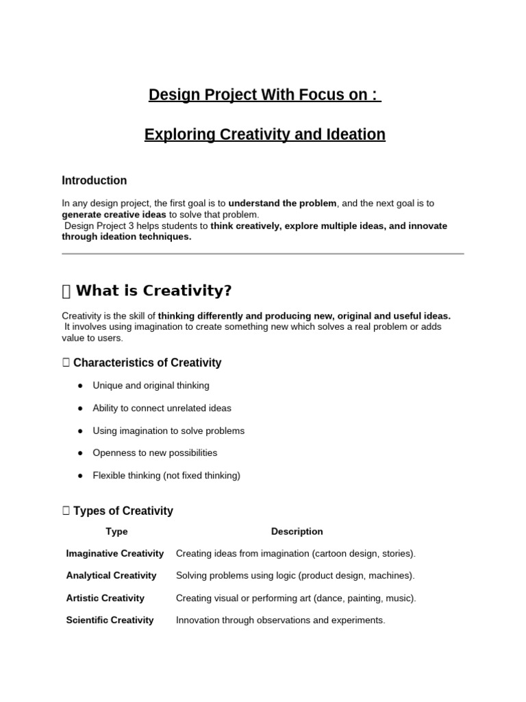 Creativity and Ideation in Design Projects | PDF | Creativity ...