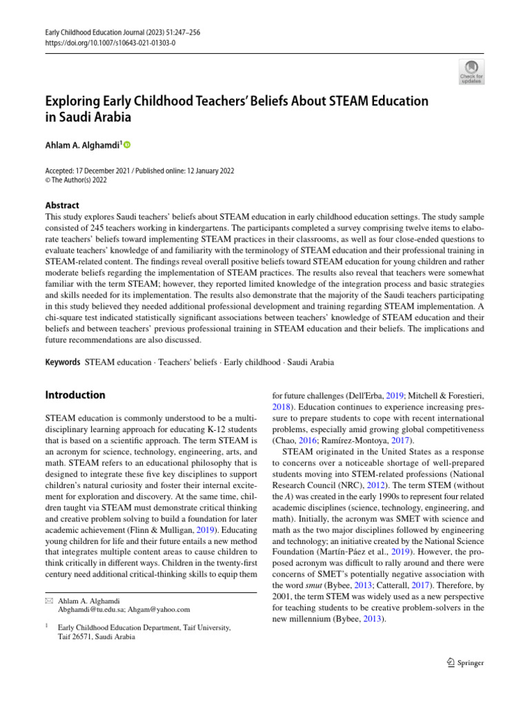 Saudi Teachers' Views on STEAM Education | PDF | Teachers | Pedagogy