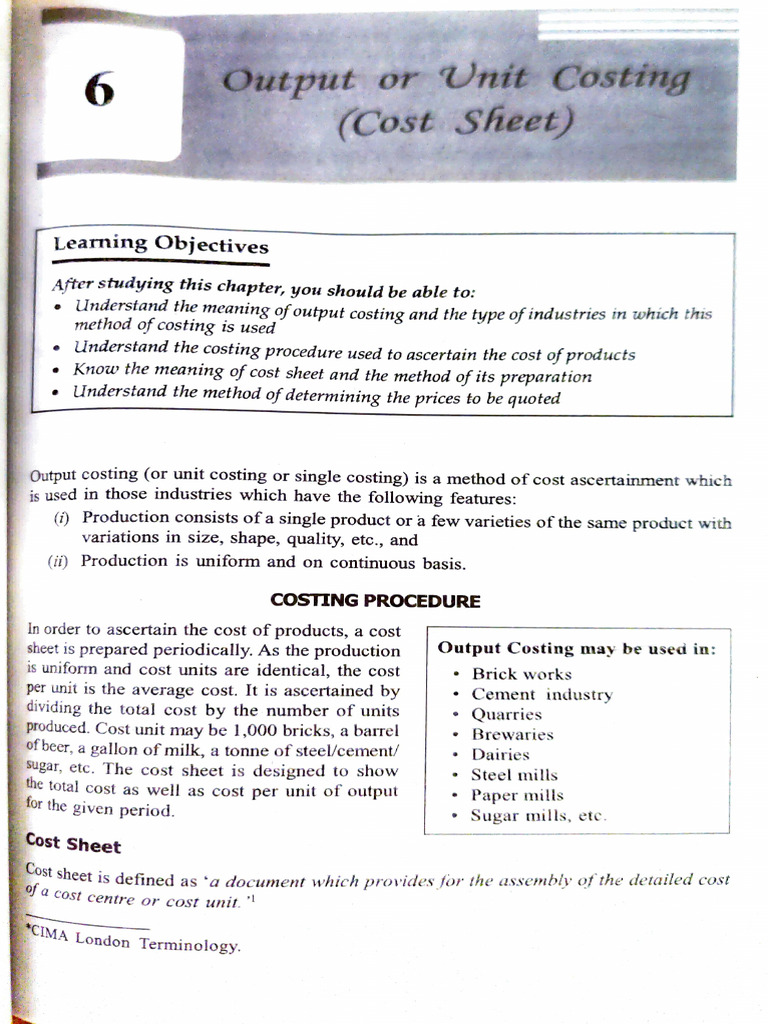 Output Costing and Cost Sheet Guide | PDF | Cost Of Goods Sold | Expense
