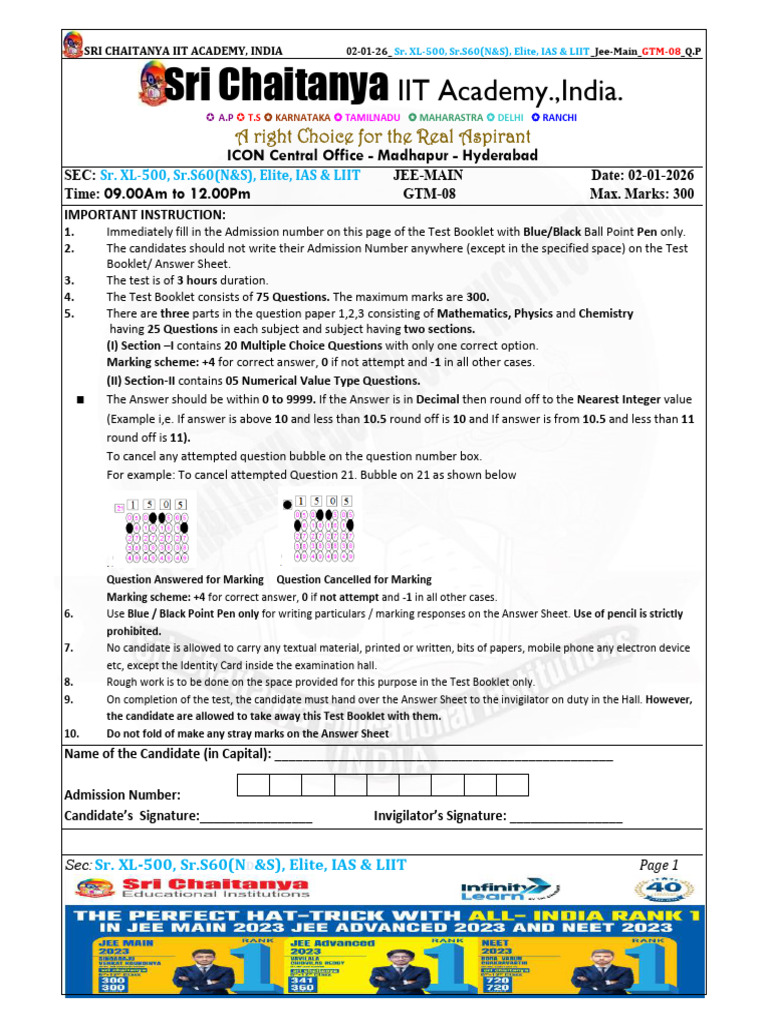 JEE Main Question Paper - Sri Chaitanya IIT Academy | PDF ...