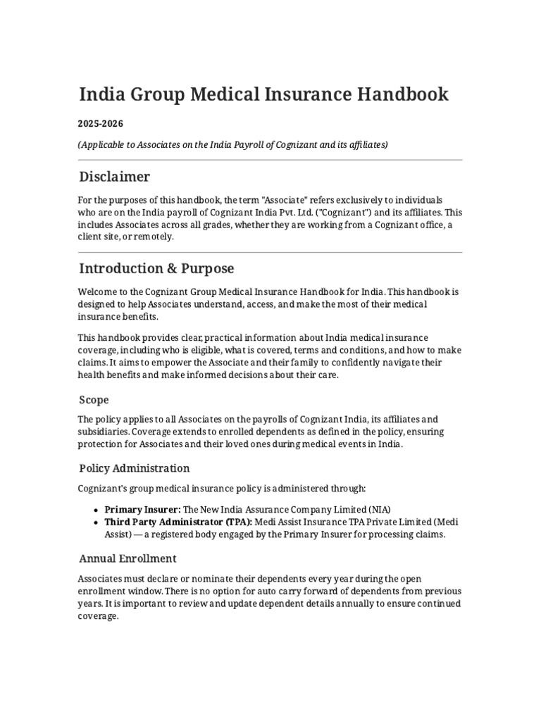 Cognizant India Medical Insurance Guide | PDF | Insurance | Indemnity