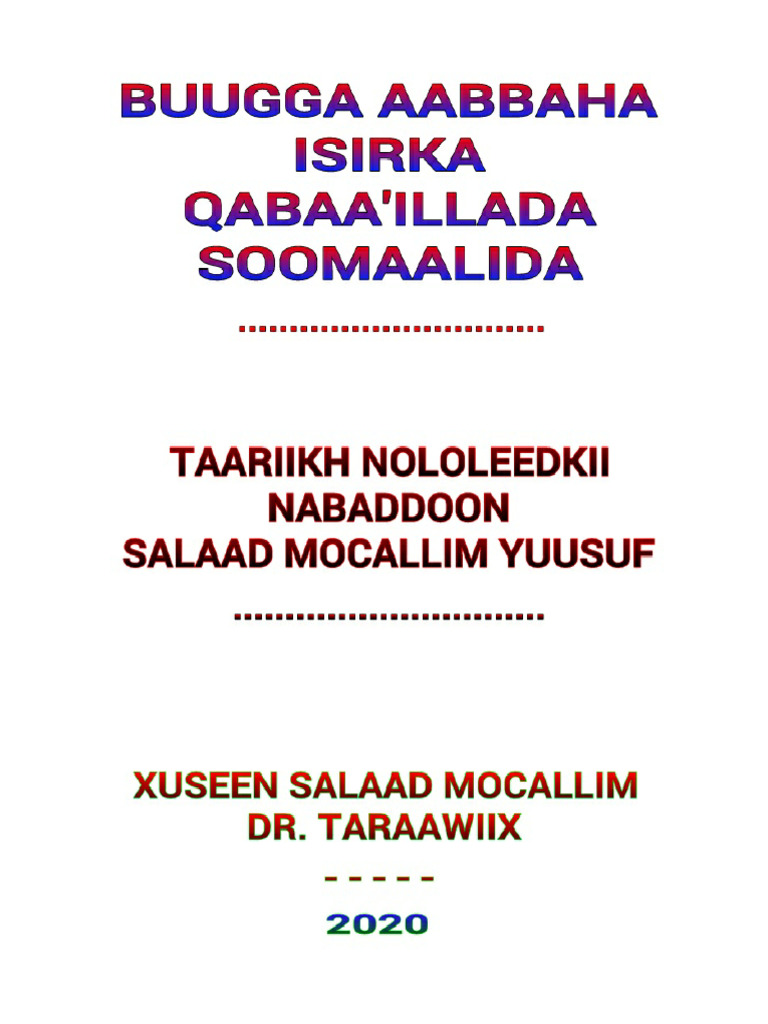 Buugga Aabbaha Isirka Qabaa'Illada Soomaalida | PDF
