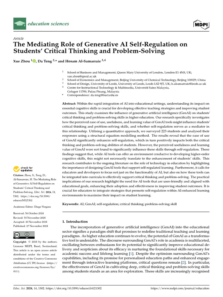 Generative AI's Impact on Critical Thinking | PDF | Metacognition ...