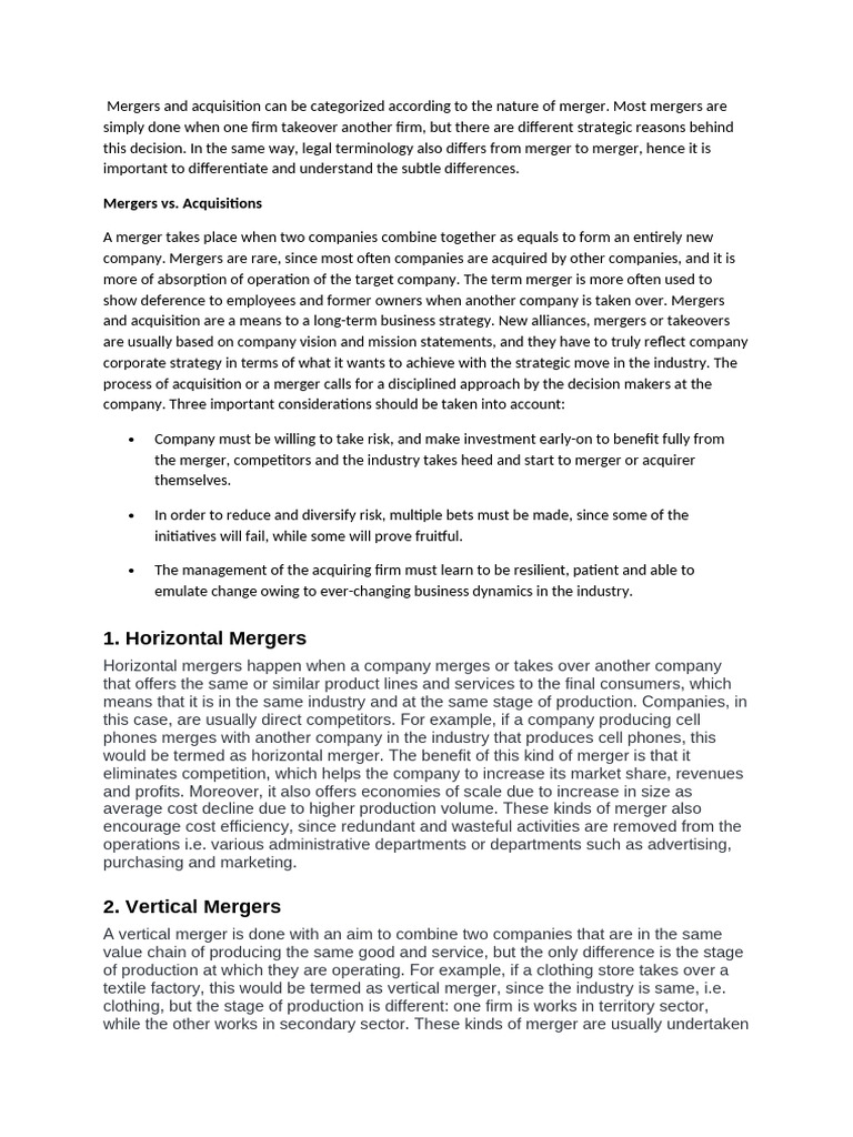 Types of Mergers and Acquisitions Explained | PDF | Mergers And ...