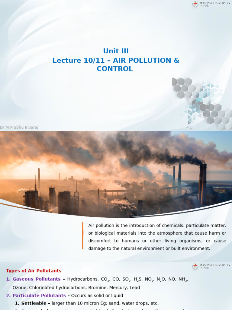 Lecture 10, 11 - Air Pollution and Control | PDF | Particulates | Air ...