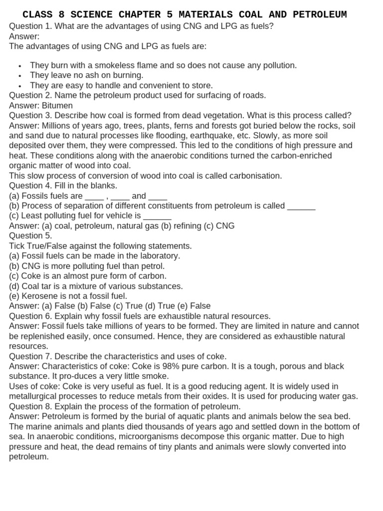 Class 8 Science Chapter 5 Coal and Petrolium | PDF | Fuels | Petroleum