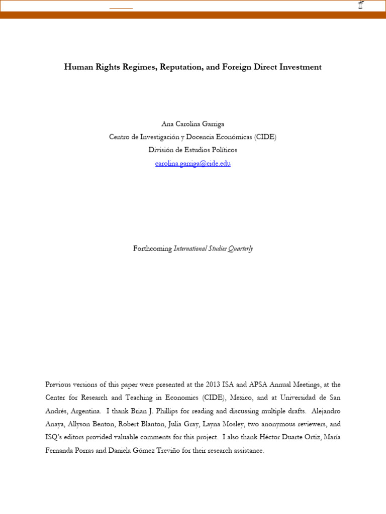 Human Rights Regimes and FDI Impact | PDF | Foreign Direct Investment ...