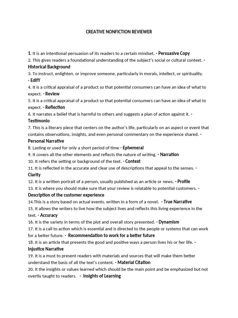 Creative Nonfiction Reviewer | PDF | Narrative | Experience