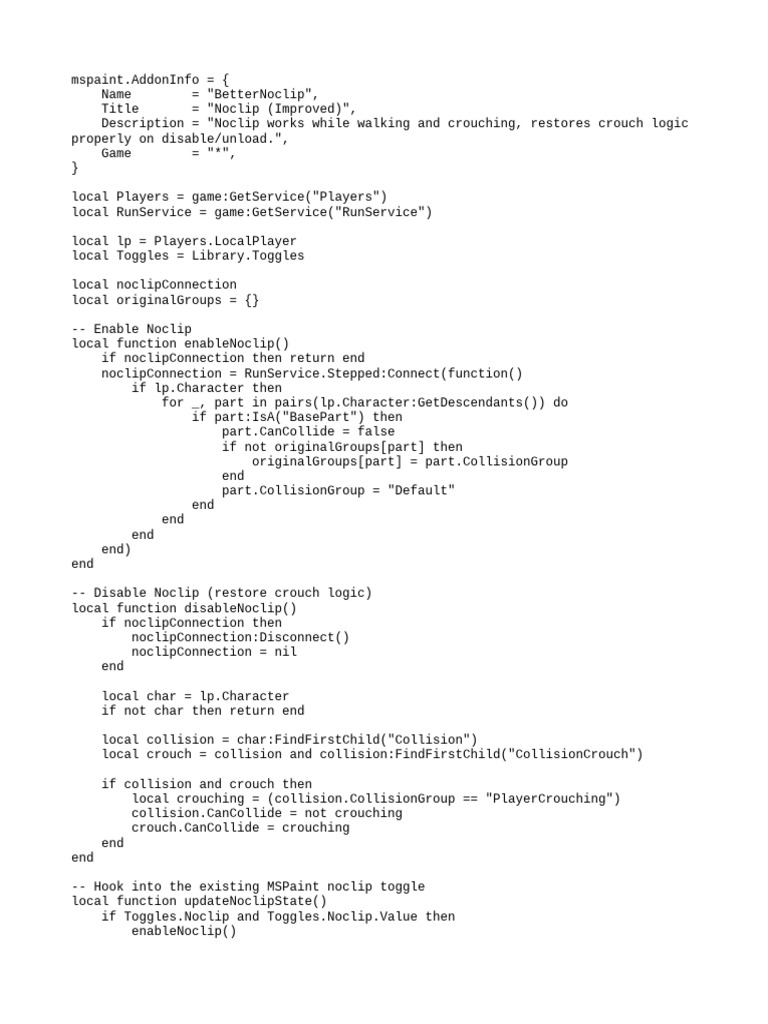Noclip Lua | PDF