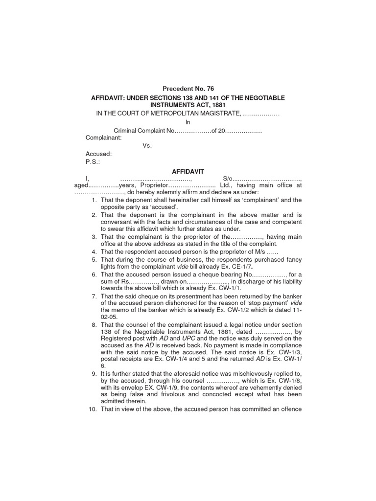 Specimen No 76 | PDF | Affidavit | Public Law
