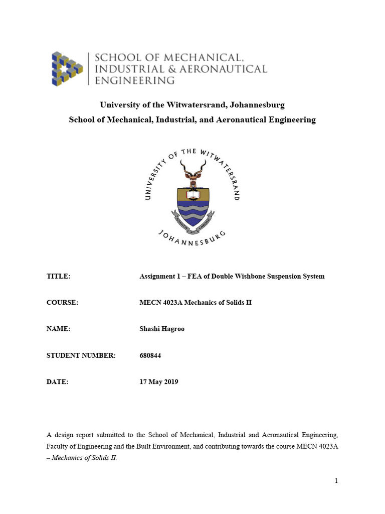 FEA Analysis of Double Wishbone Suspension | PDF | Stress (Mechanics ...