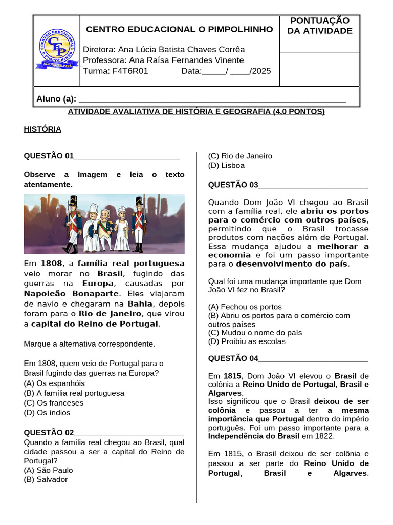 4º ANO SIMULADO HISTÓRIA E GEOGRAFIA | PDF | Brasil | Portugal