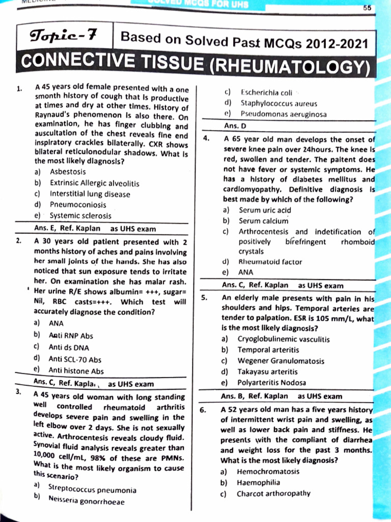 Medical MCQs on Rheumatology and Diagnosis | PDF | Arthritis ...