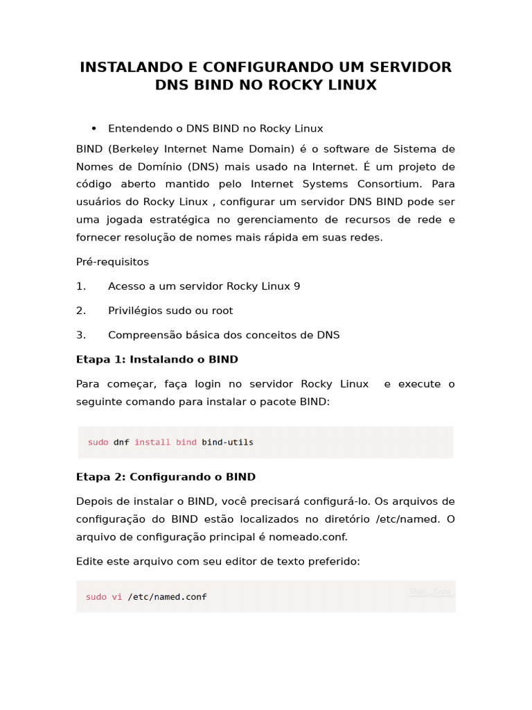Instalando e Configurando Um Servidor DNS Bind No Rocky Linux | PDF