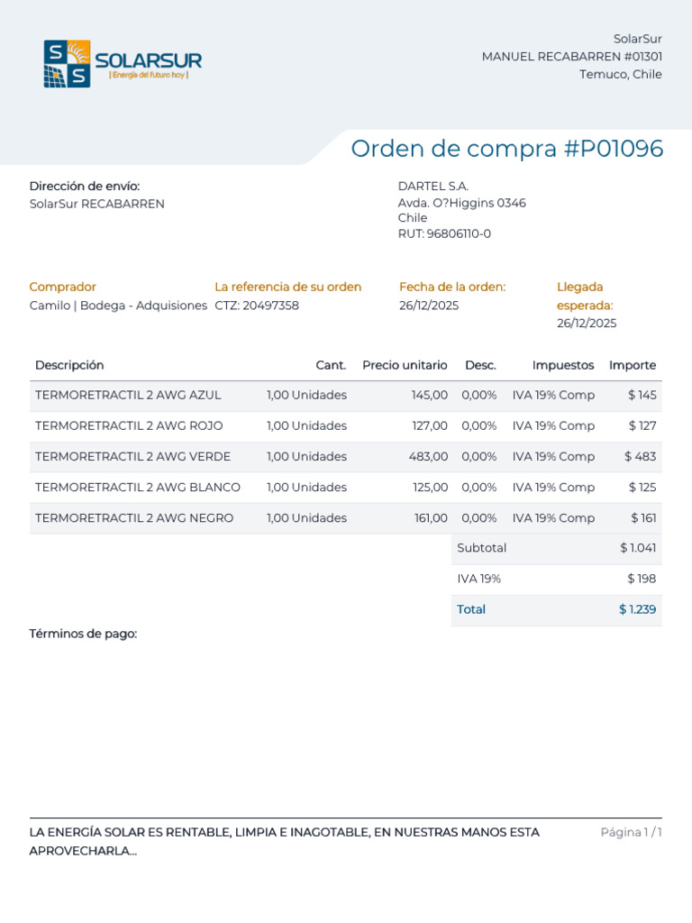 Orden de Compra - P01096 | PDF