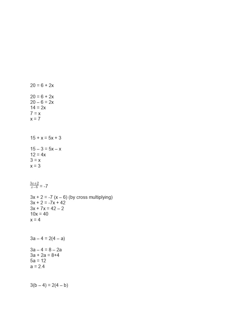 Linear Equations: Exercises & Solutions | PDF | Mathematical Objects ...