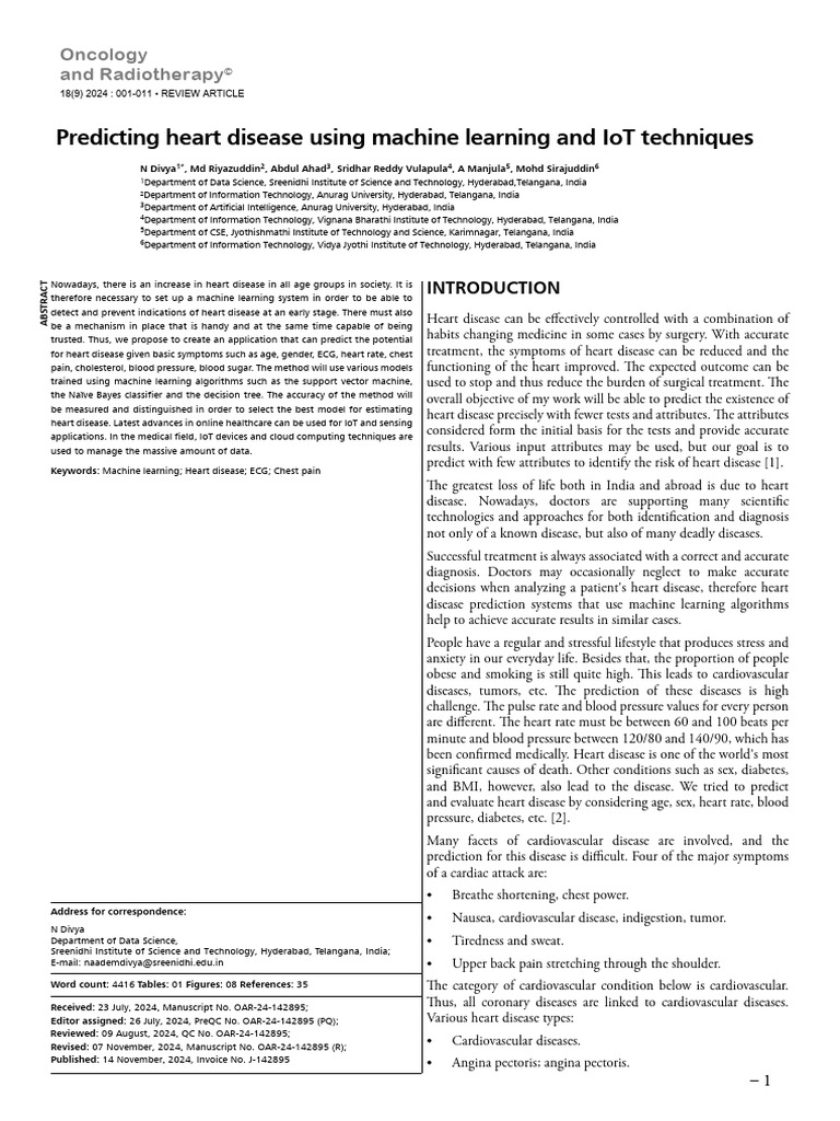 Heart Disease Prediction with ML & IoT | PDF | Coronary Artery Disease ...