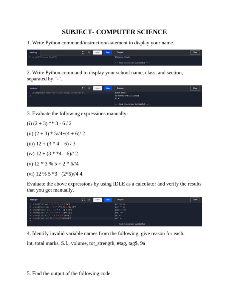 Python Basics: Commands & Evaluations | PDF
