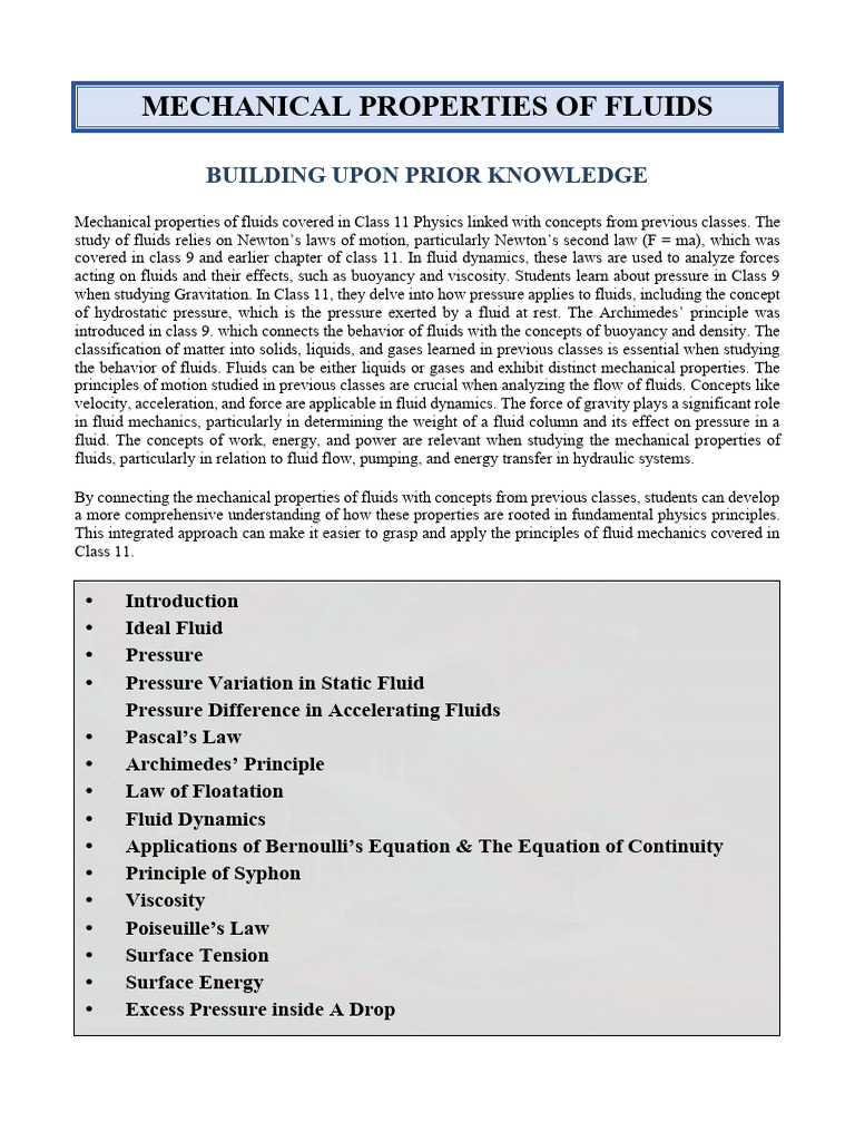 Mechanical Properties of Fluids Explained | PDF | Fluid Mechanics ...