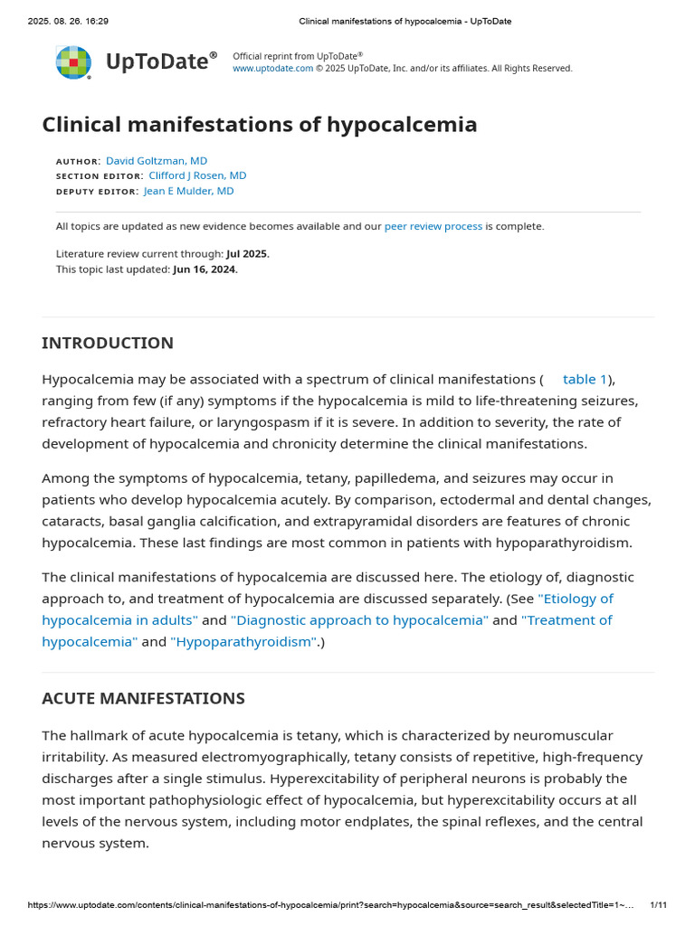 Clinical Signs of Hypocalcemia Explained | PDF | Vitamin D | Diseases ...