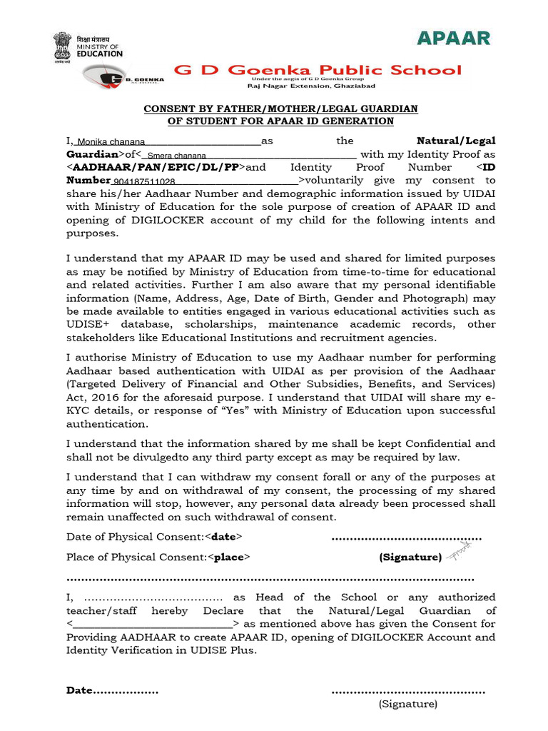 Consent for APAAR ID Generation | PDF | Access Control | Authentication