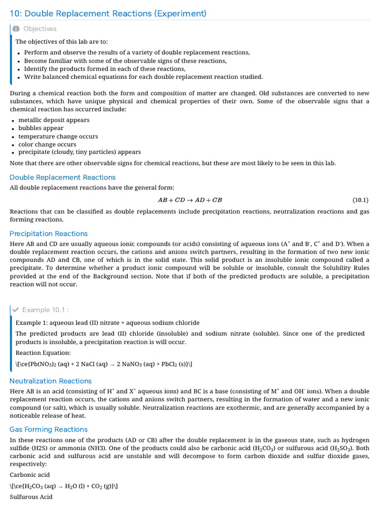 Double Replacement Reactions Lab Guide | PDF | Salt (Chemistry ...
