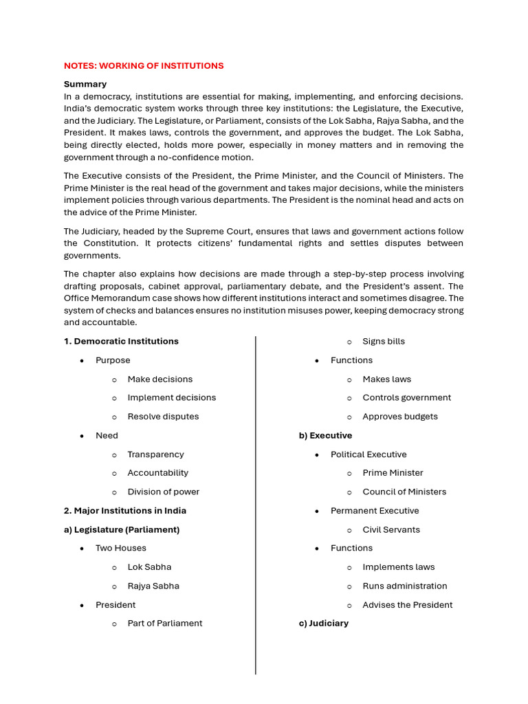 Key Institutions in Indian Democracy | PDF | Legislature | Democracy