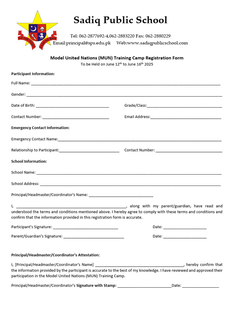 MUN Training Camp Registration 2025 | PDF