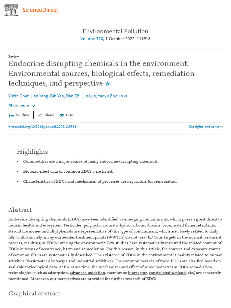 Endocrine Disruptors: Sources and Remediation | PDF | Environmental ...