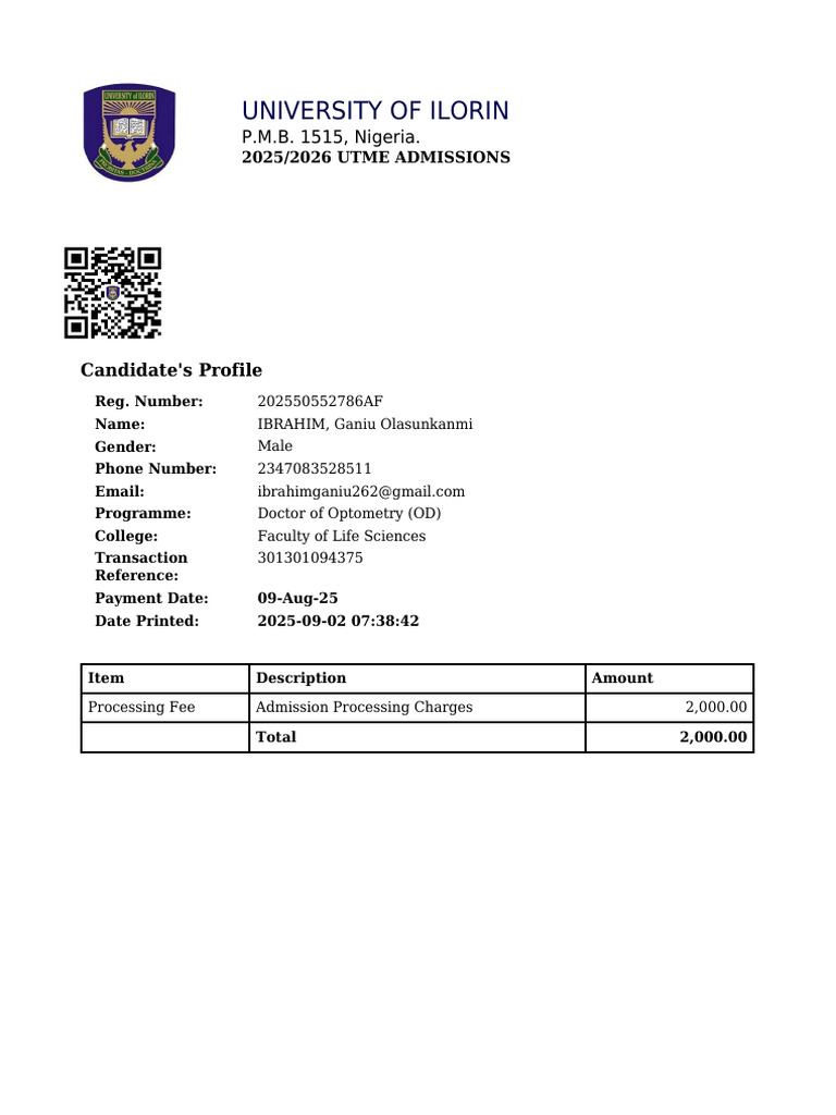 Admission Processing Slip | PDF