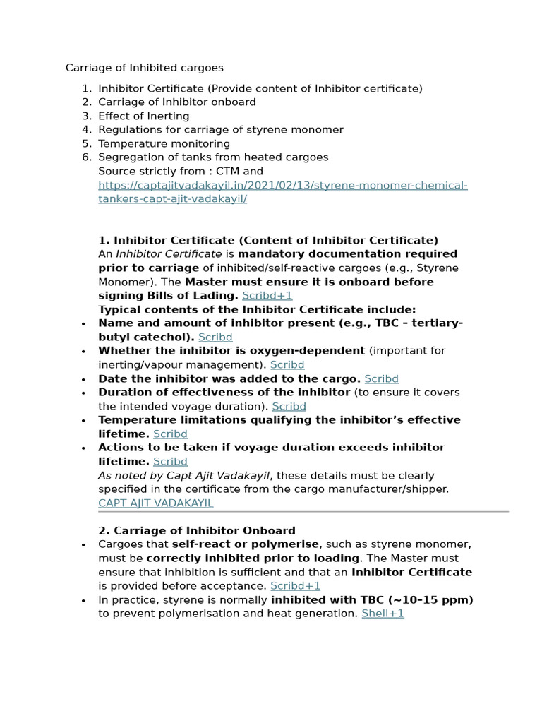 Guidelines for Carriage of Inhibited Cargoes | PDF | Enzyme Inhibitor ...