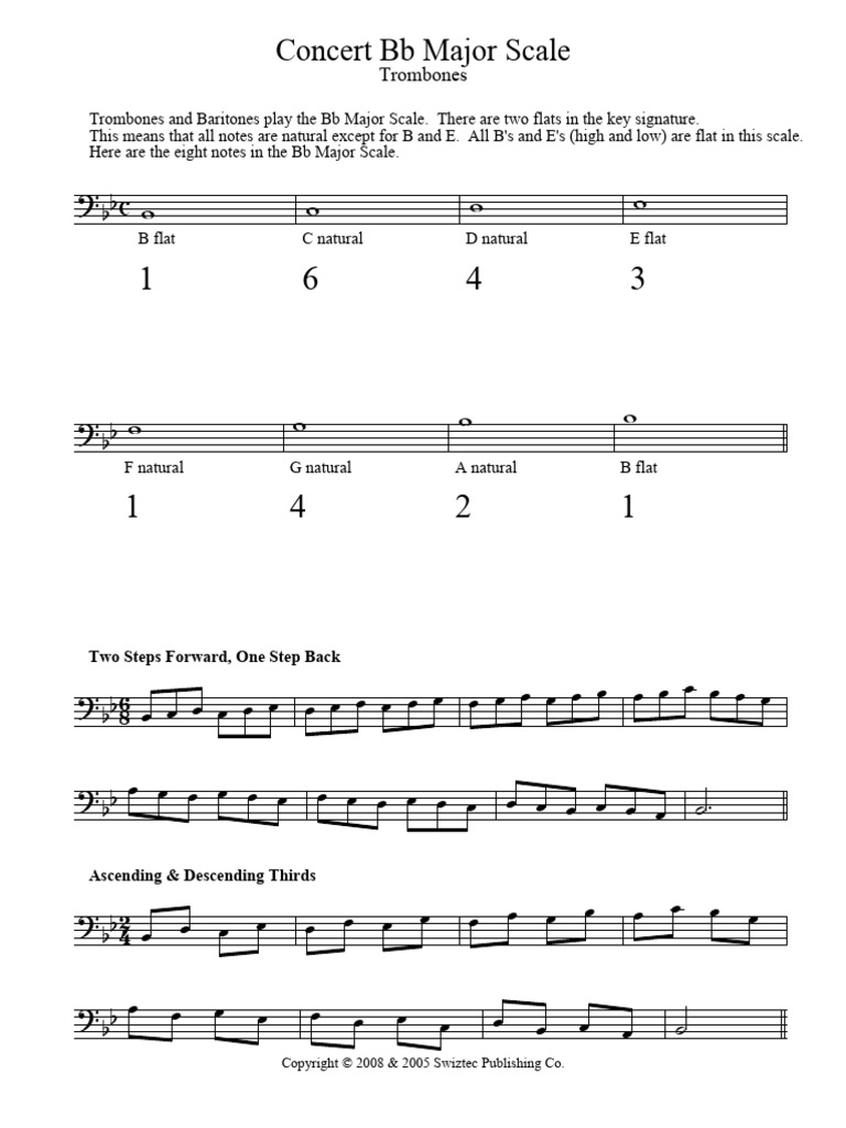 Bb Major Scale for Trombones Guide | PDF