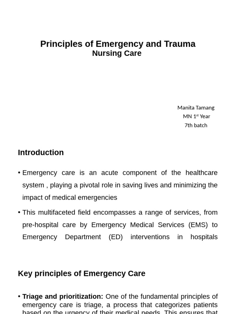 Presentation1. PRINCIPLES OF EMERGENCY AND TRAUMA CARE | PDF ...