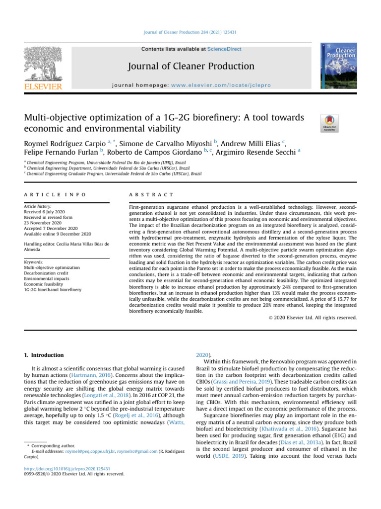 Multi-Objective Optimization of Biorefinery | PDF | Biorefinery | Life ...