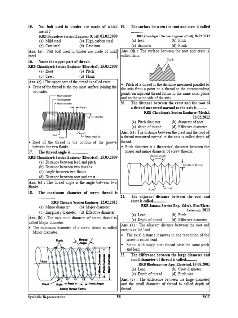 YCT RRB Engg Drawing Basic Science Cutter | PDF | Screw | Machining