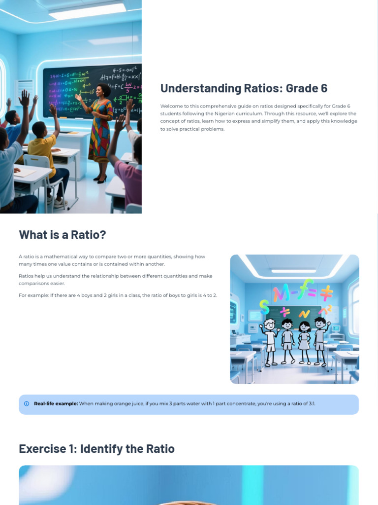 Grade 6 Ratios: Concepts and Exercises | PDF | Ratio | Multiplication