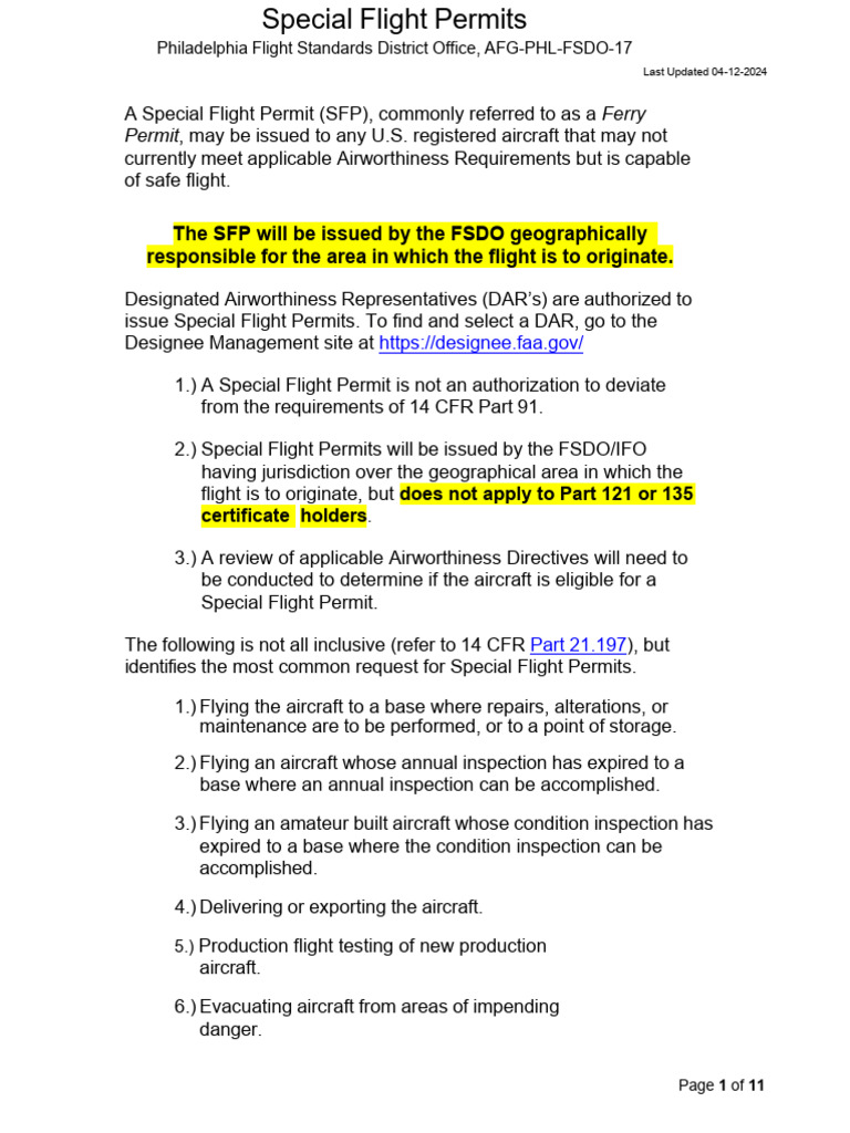 Special Flight Permit Guidelines | PDF | Federal Aviation ...