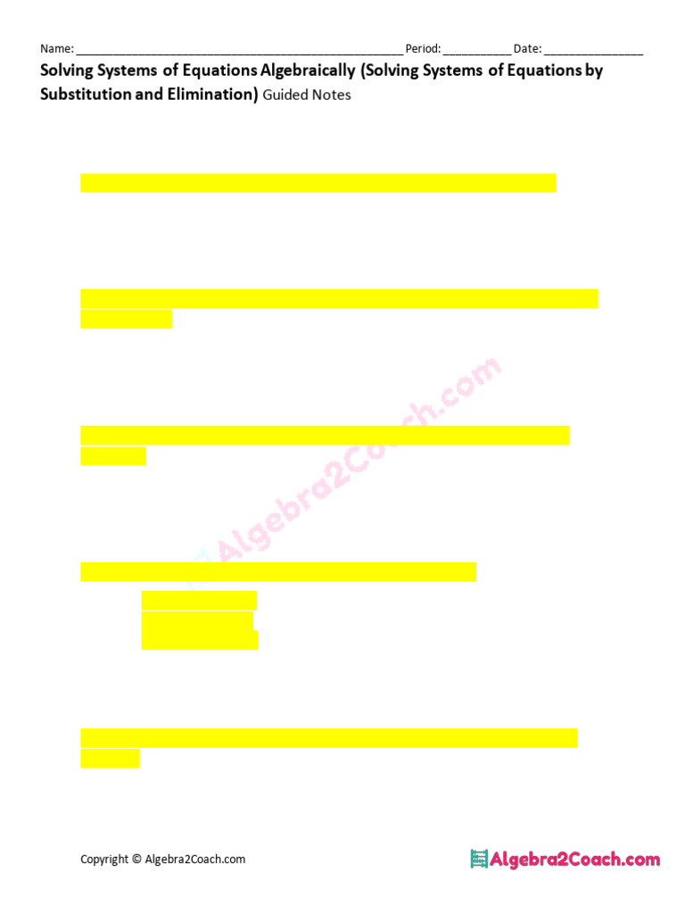 3 2 Guided Notes TE Solving Systems of Equations Algebraically | PDF ...