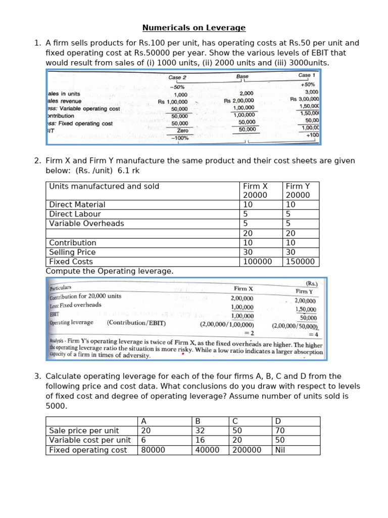 Leverage Calculations and Analysis Guide | PDF | Leverage (Finance ...